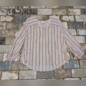 Liz Claiborne Women's PXL Striped Glitter Long Sleeve V-Neck Blouse Pink